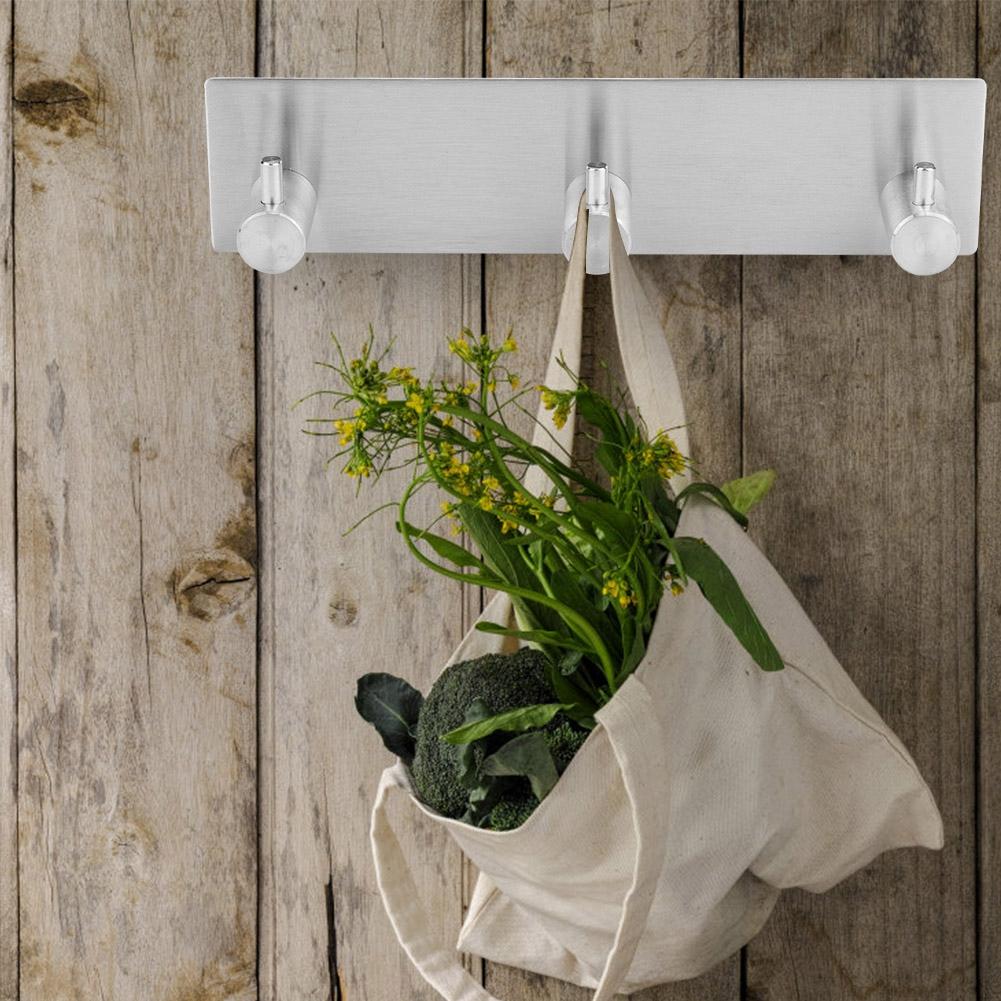 Stainless Steel Adhesive Household Wall Hanging Hook Hanger for Towel Clothes Hat(Straight Hook Three Hooks )