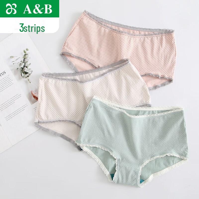 

AB Women s Elastic Cotton Anti-Bacterial Mid-Waist Polka Dot Lace Briefs L