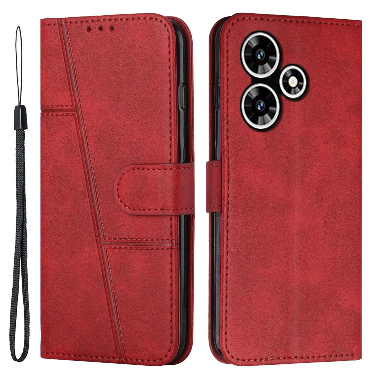 

For Infinix Hot 30 Smartphone Case Anti-Scratch PU Leather Magnetic Clasp Wallet Stand Cover Red
