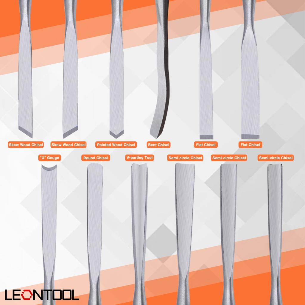 LEONTOOL Wood Carving Chisel Professional Woodworking Woodworking Hand Chisel Wood Carving Chisel Triangular Square Round Flat Excellent Carpentry