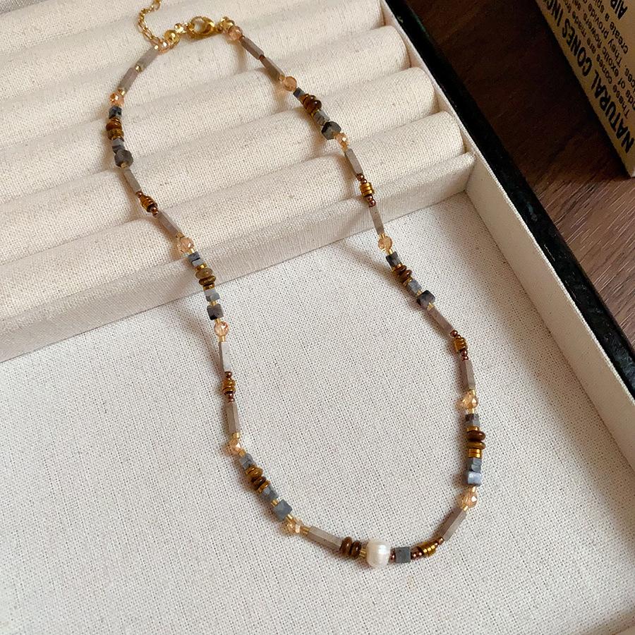 

Titanium steel natural stone glass beads bamboo beads necklace niche retro collarbone chain personality temperament necklace women