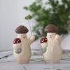 Wooden Mushroom Figurine Hand-Carved Mushroom Elf Holding A Balloon Rustic