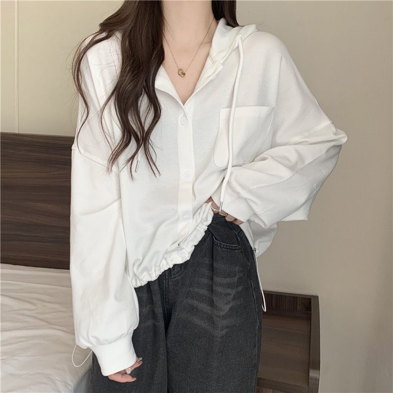 Женская однотонная толстовка американской версии, свободная, со шнурком, однобортная, с карманами, женская толстовка с капюшоном, повседневная, удобная, женский топ XXL белый