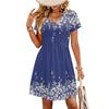 Modisches Damenkleid mit Print, V-Ausschnitt, kurzärmelig, locker, lässig, für den Strandurlaub