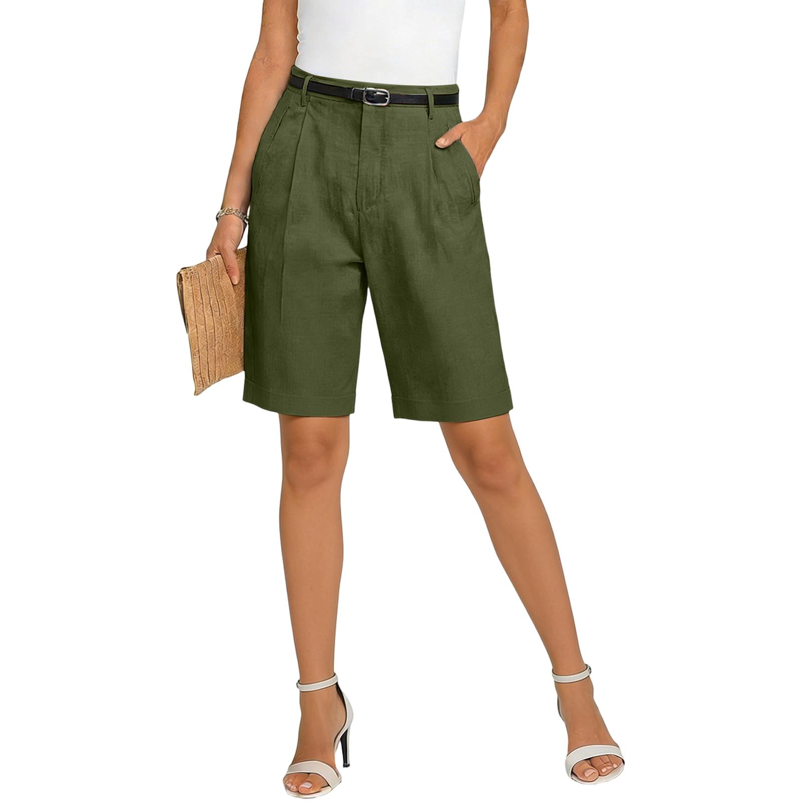 

Women s Color Casual Fashionable Breathable Loose Cotton Linen Five Quarter Pants L армия зеленый