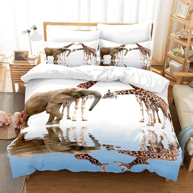 African Animals Giraffe Sunset Bedding Set 3D Duvet Cover Set Bedspread For Boys Girls Kids Home Textiles Microfiber Bedspread