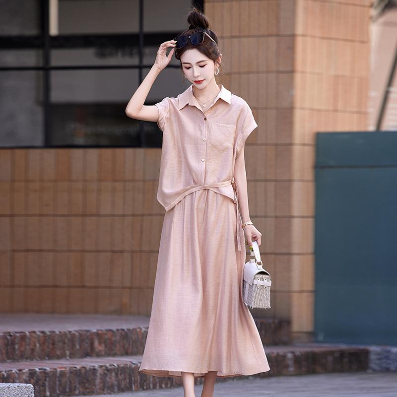 Fashion Lyocell linen light shirt set skirt women's  new skirt temperament casual two-piece set