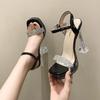 Mode 2025Sommer Damen Brautsandalen Transparent Dünne Absätze Schnallenriemen Wasserdicht Plateau Strass Partyschuh