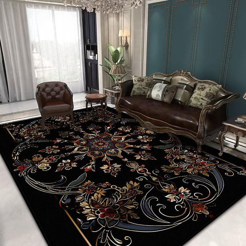 Retro Black Carpets for Living Room Washable kitchen floor carpet Classical Large Rug Non-slip Parlor Bath mat Decoration Home