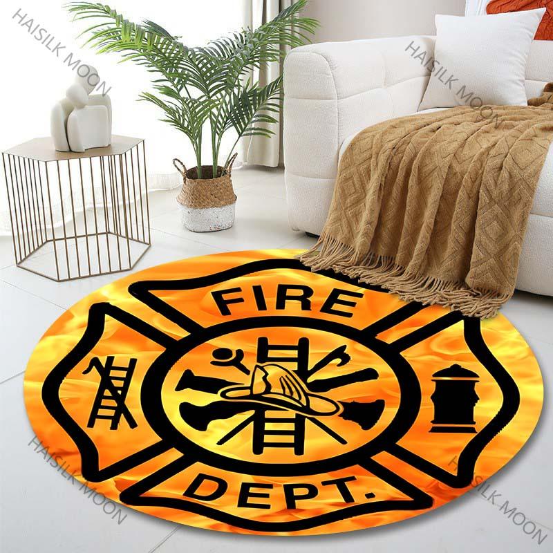 

Multiple sizes Fire Department Badge with Flames Print Round Carpet Living Room Bedroom Table Chair Sofa Decorative Carpet Diameter -60cm