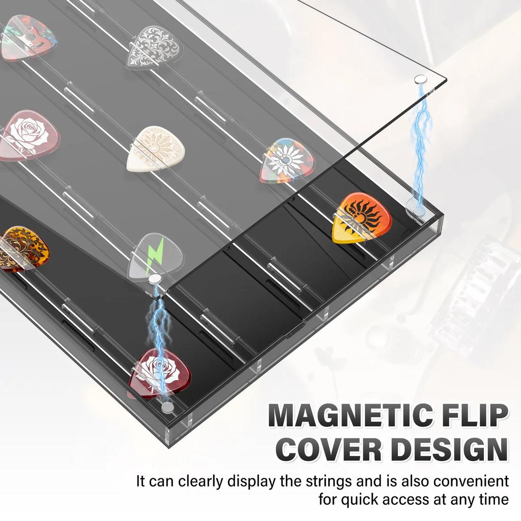 28 Slots Guitar Pick Display Case Acrylic Transparent Guitar Paddle Storage Box with Hook Large Capacity Guitar Pick Organizer