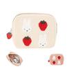 Storage Pouch Cosmetic Mini Wallet Small Item Holder Portable Strawberry Embroidery Cute Stylish White