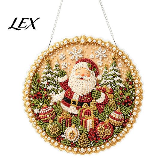 Festive Tree Ornament Crafting Christmas Rhinestone Painting Suncatcher Kit, DIY Faux Pearl Art Xmas Crafts for Adults Beginner, Acrylic Decorative