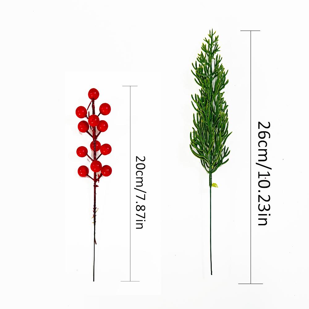 Christmas Ornaments Artificial Norfolk Pine Branches with Red Berry Fake Flowers for DIY Xmas Garland Trees Table Decor