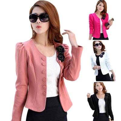 Blazer Femme Bouton Couleur Unie Manches Longues Col Fleurie Sans Col Garder au Chaud Décontracté Coupe Ajustée Formel Manteau d'Automne pour le Travail