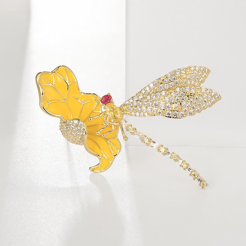 Bo Xin Yun Elegant Zirconia Dragonfly  Lotus Leaf Brooch Corsage Gift Accessory