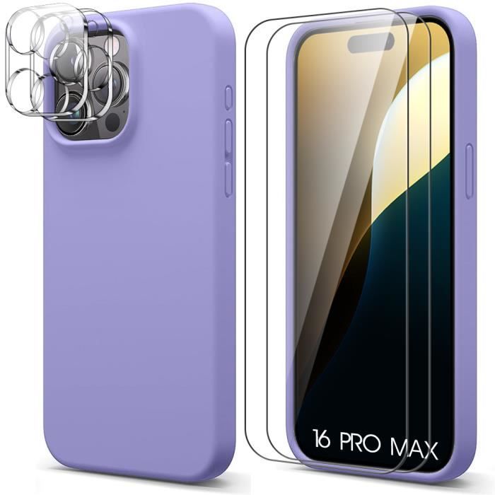 Coque de protection - BOOLING - iPhone 16 Pro Max - Silicone Violet - Antidérapante - 2 Verres Trempés