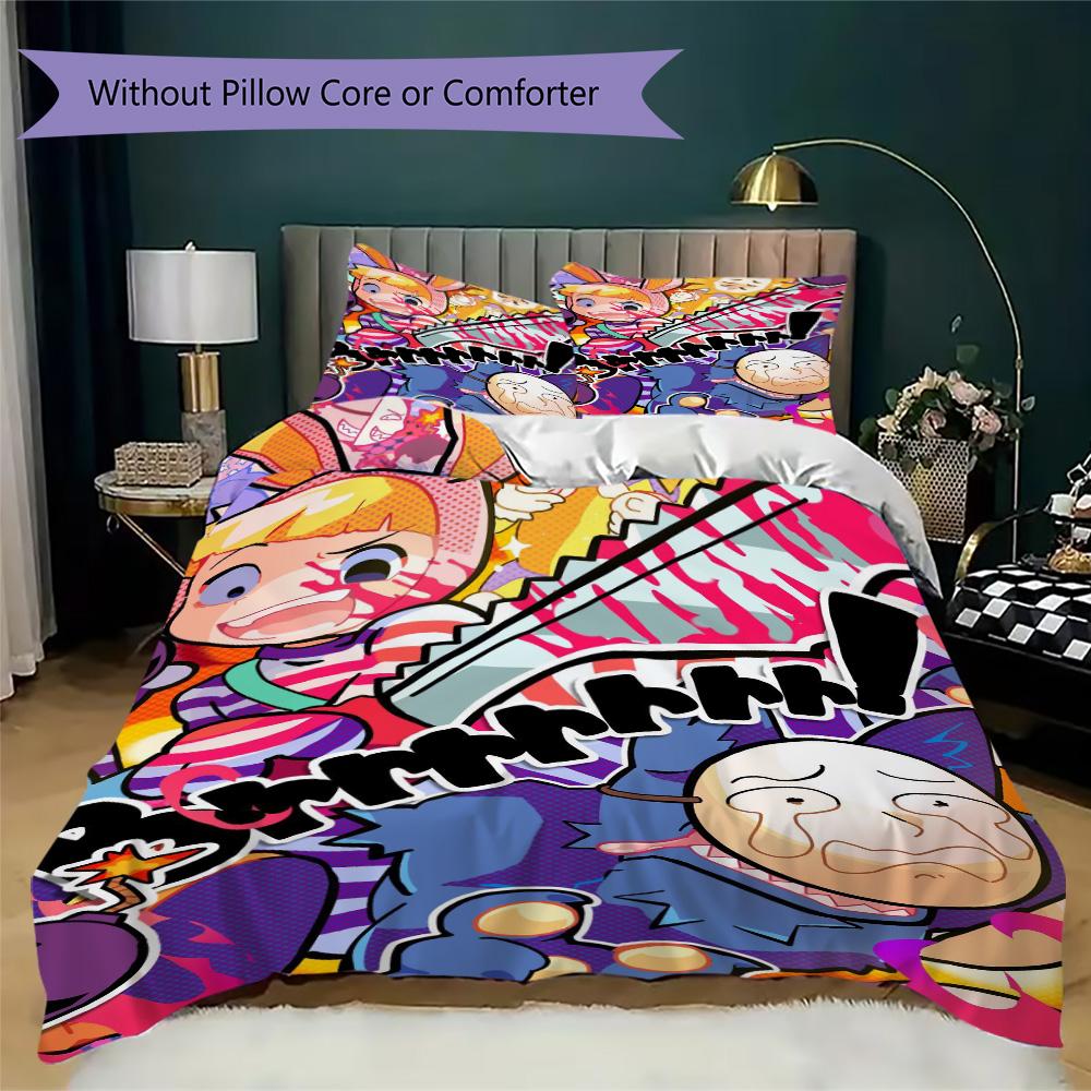 Popee the Performer Inspired Pattern Bedding,Quilt Set Quilt Cover Pillowcase Home Birthday Gift (1*duvet cover+2*pillowcase,without core)XSJT0917173