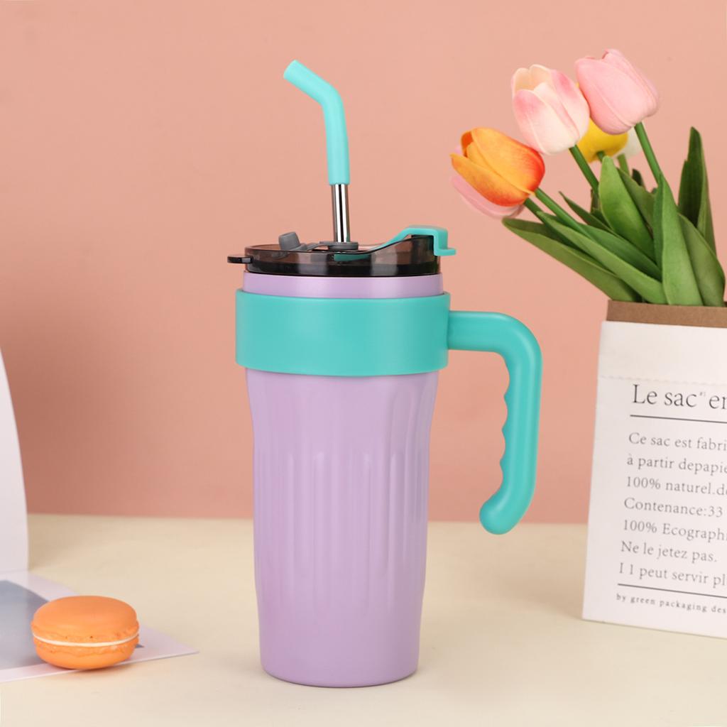 New Dopamine Handle Cup Double-layer Vacuum Large-capacity Straw Thermos Cup Outdoor Portable Car Ice Cup