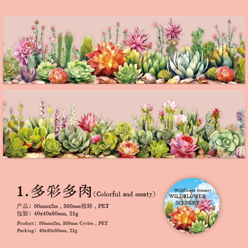 

ПЭТ Лента Серия Царство Горных Полевых Цветов Цветок Камень Пейзаж Улица Ручной Учет Материал для Коллажа DIY Украшение Открытка Подарок
