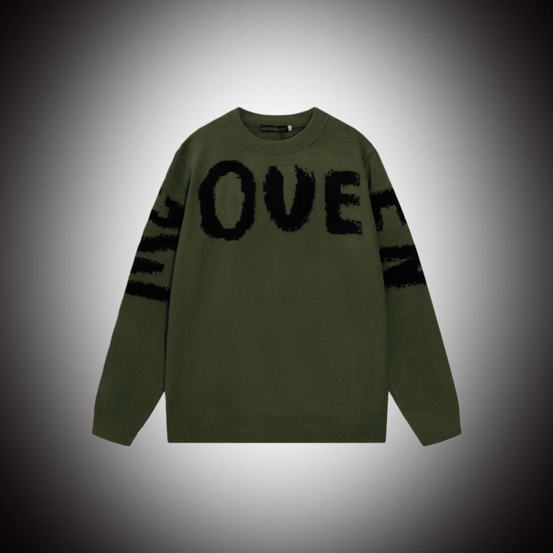 

Autumn-Winter Unisex Jacquard Casual Sweater - Loose Fit, Stylish Round Neck with Letter Design Medium оливковий колір