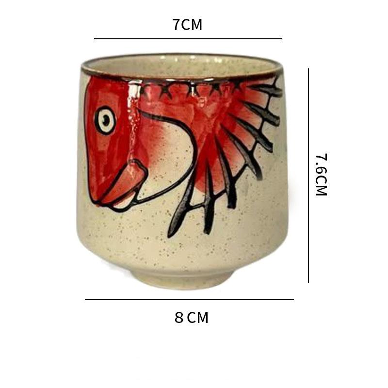 Japanese style Handle-less Ceramic Tea CupsTteacup Puffer Fish And Cat Pattern Coffee Cup Espresso Mug