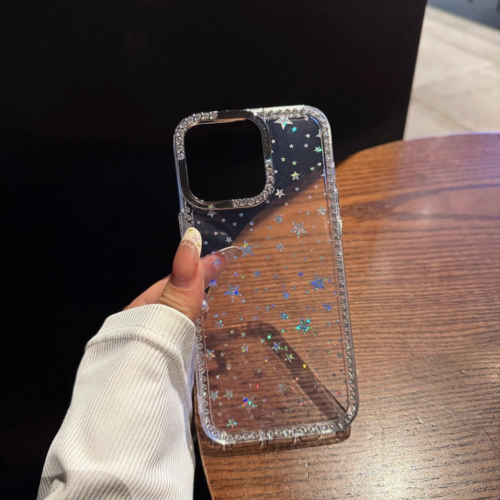 Luxury Diamond Star Glitter Phone Case For iPhone 15 11 12 13 14 16 Pro Max 16 Plus Bling Transparent Shockproof Soft TPU Cover