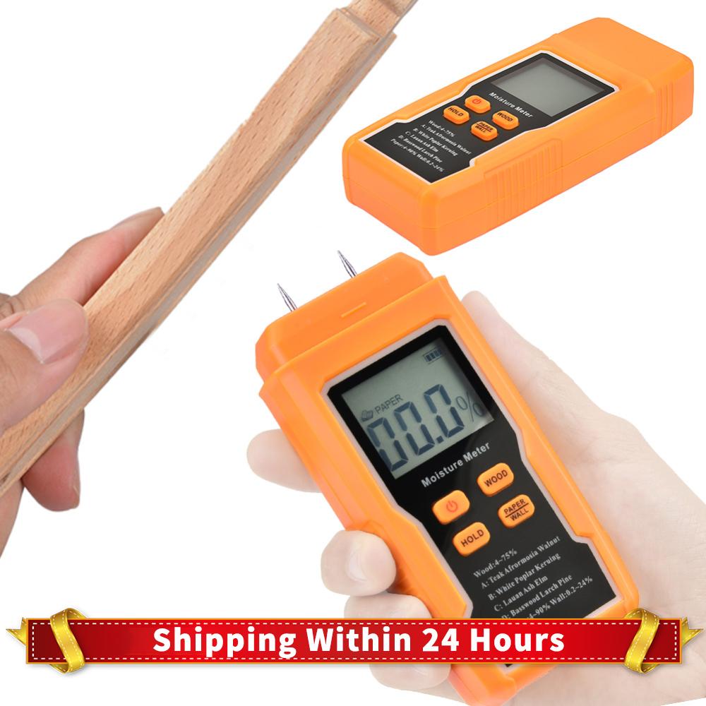Two Pins Wood Moisture Meter Backlit Digital Paper Humidity Tester Wall Hygrometer Timber Damp Detector