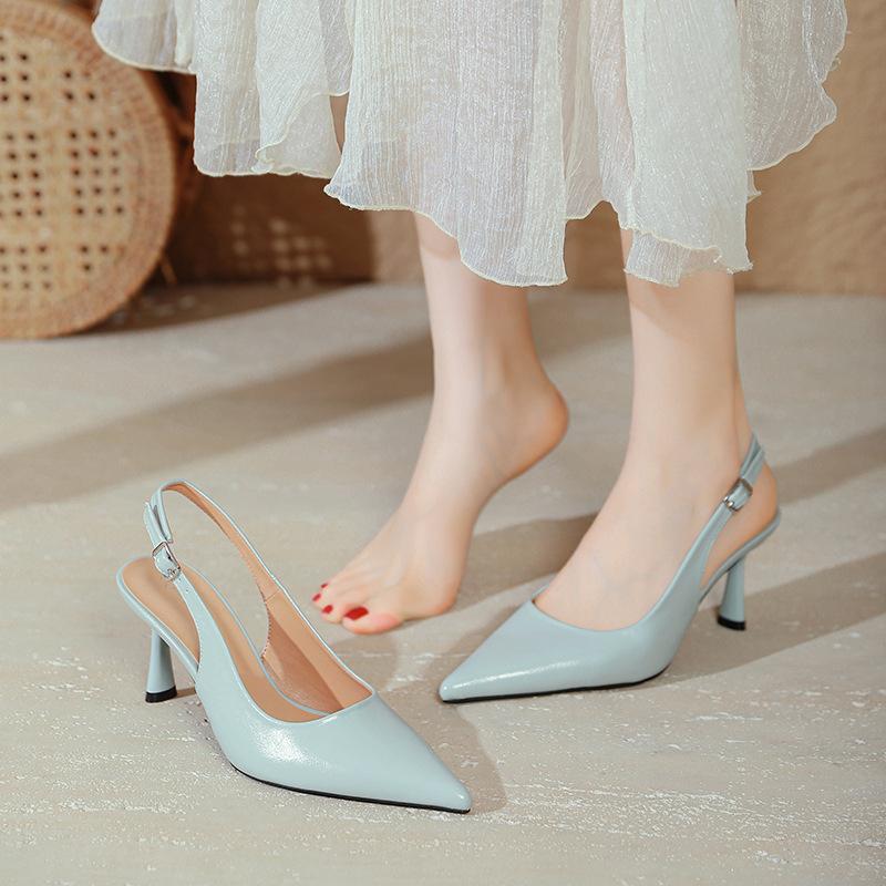 French Bag Head Sandals Women's 2025 New Summer Large Size Women's Shoes Pointed High Heels Thin Heels Empty High Heels Single Shoes