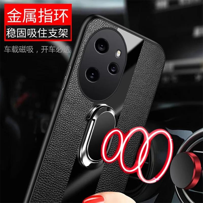 Plexiglass PU Leather Phone Case For Honor 200 Pro Magnetic Metal Ring Stand Holder Shockproof Soft Cover For Honor 100 90 Lite