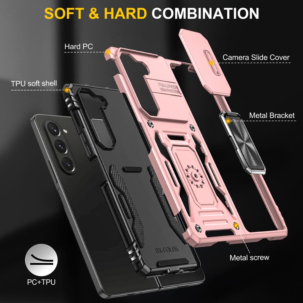 Armor Series For Samsung Galaxy Z Fold6 5G Kickstand Case Slide Lens Cover PC+TPU Phone Shell