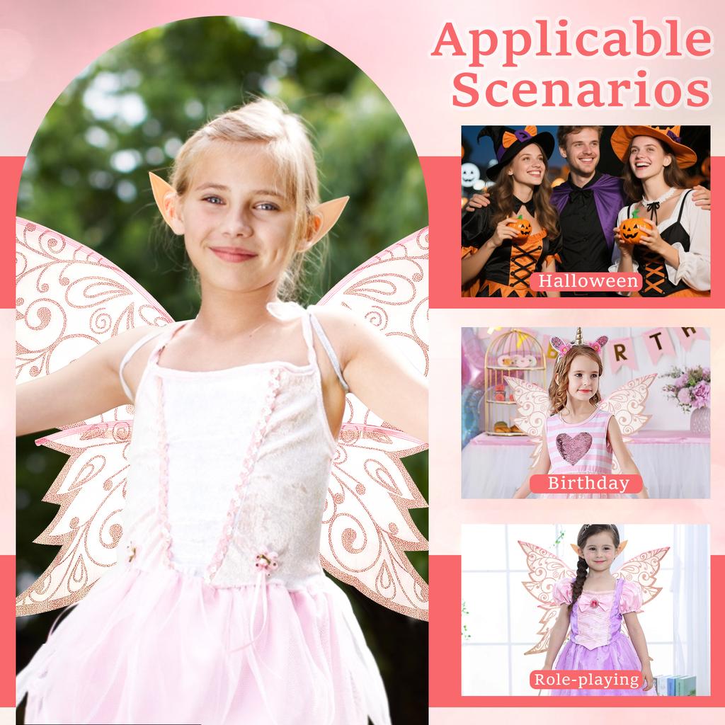 1 Satz Feenflügel Schmetterling Fee Elfenflügel Verkleiden Funkelnd Halloween Cosplay Party Requisiten Ohrrückendekoration Kostümflügel