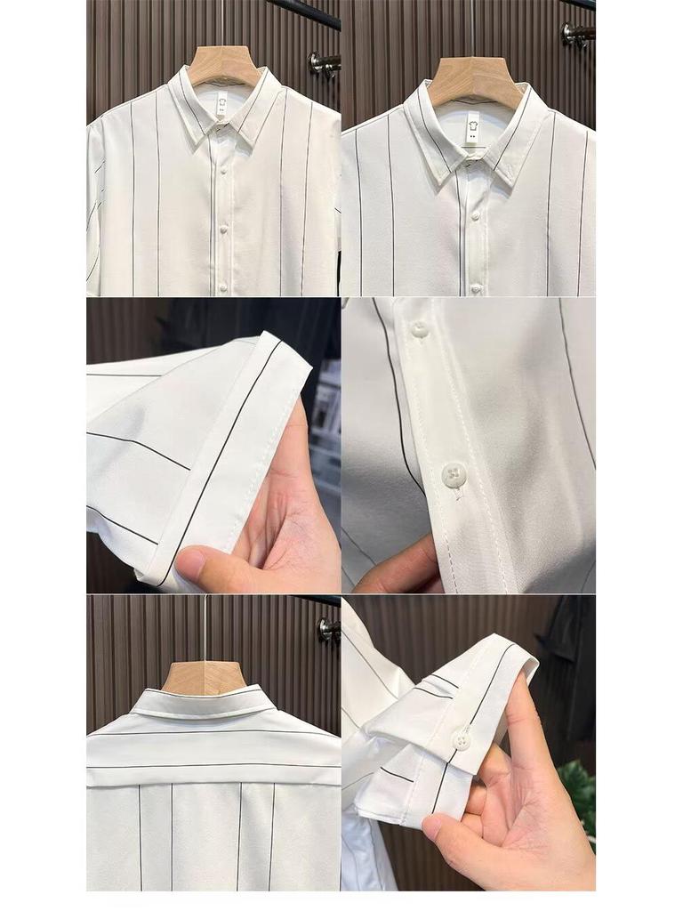 Men's Short Sleeve Striped Shirt - Trendy Mature Style, Summer Casual Loose Fit