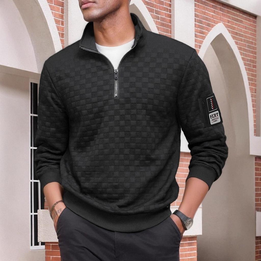Men's Tactical Fleece Stand Collar Plaid Zipper Hoodie Jacket