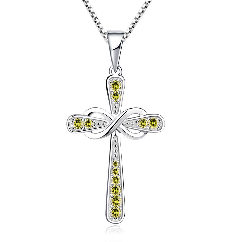 Sterling Silver S925 Cross Necklace with Bow Zircon Pendant for Women - Trendy Jewelry Accessory
