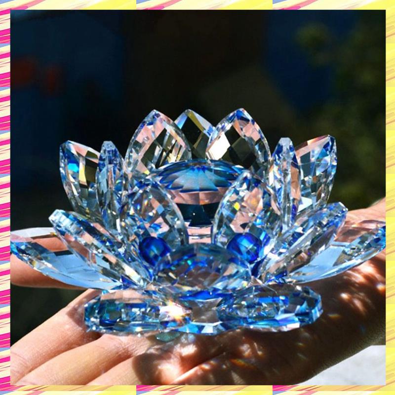 ABJJ G Kristall Lotusblume Figur Dekoration Lotusblume Dekor Glas Handwerk Sammlung Briefbeschwerer Tischdekoration Souvenir Geschenk