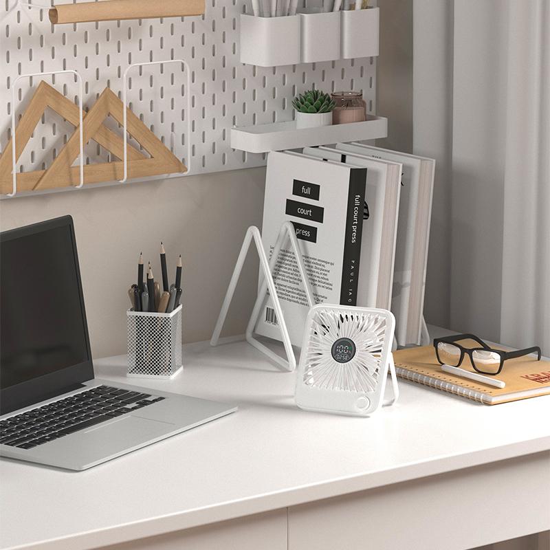 Desk Fan Portable USB Rechargeable Fan180 Tilt Folding Fan With Power Display Ultra Quiet Table Fans Office Home Adjustable Fans