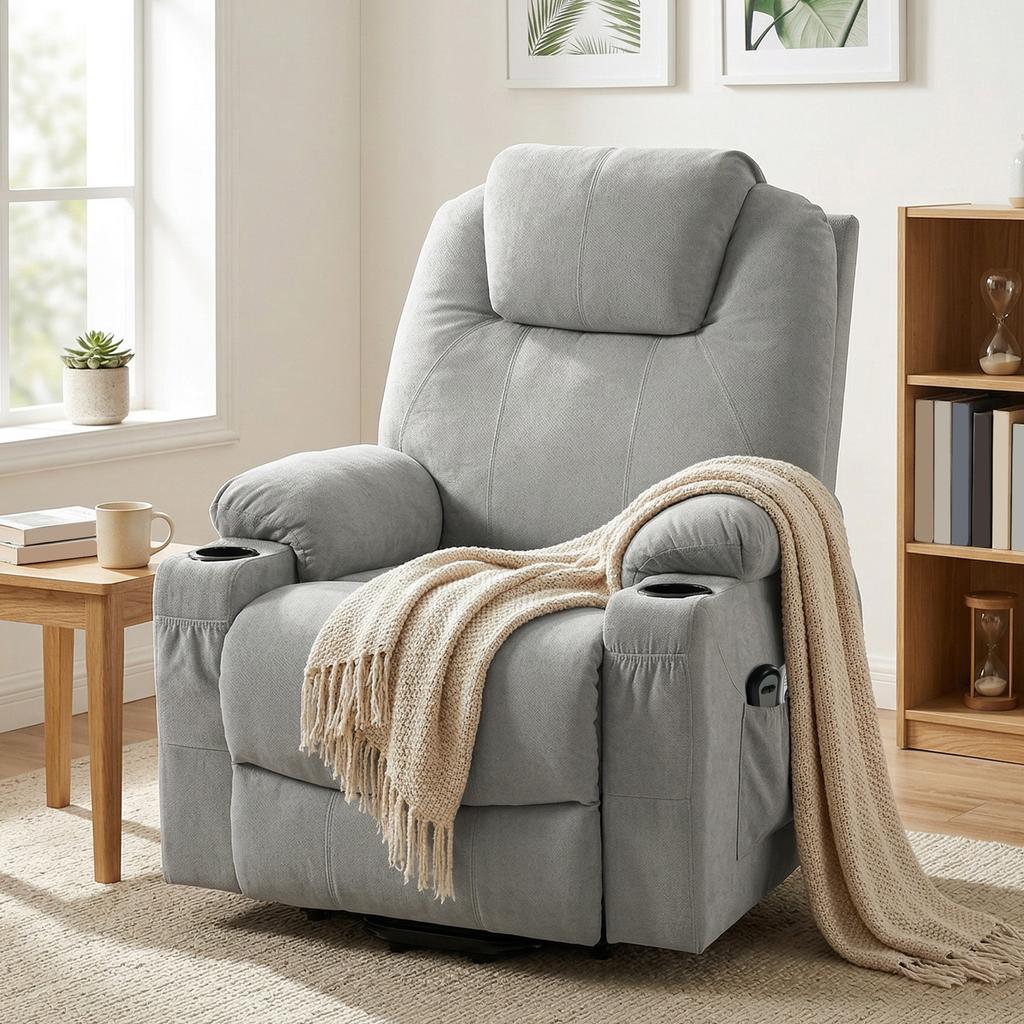 Power Lift Recliner Chair with Pocket Spring, Electric Lift Chair with Wide Backrest, Light Grey