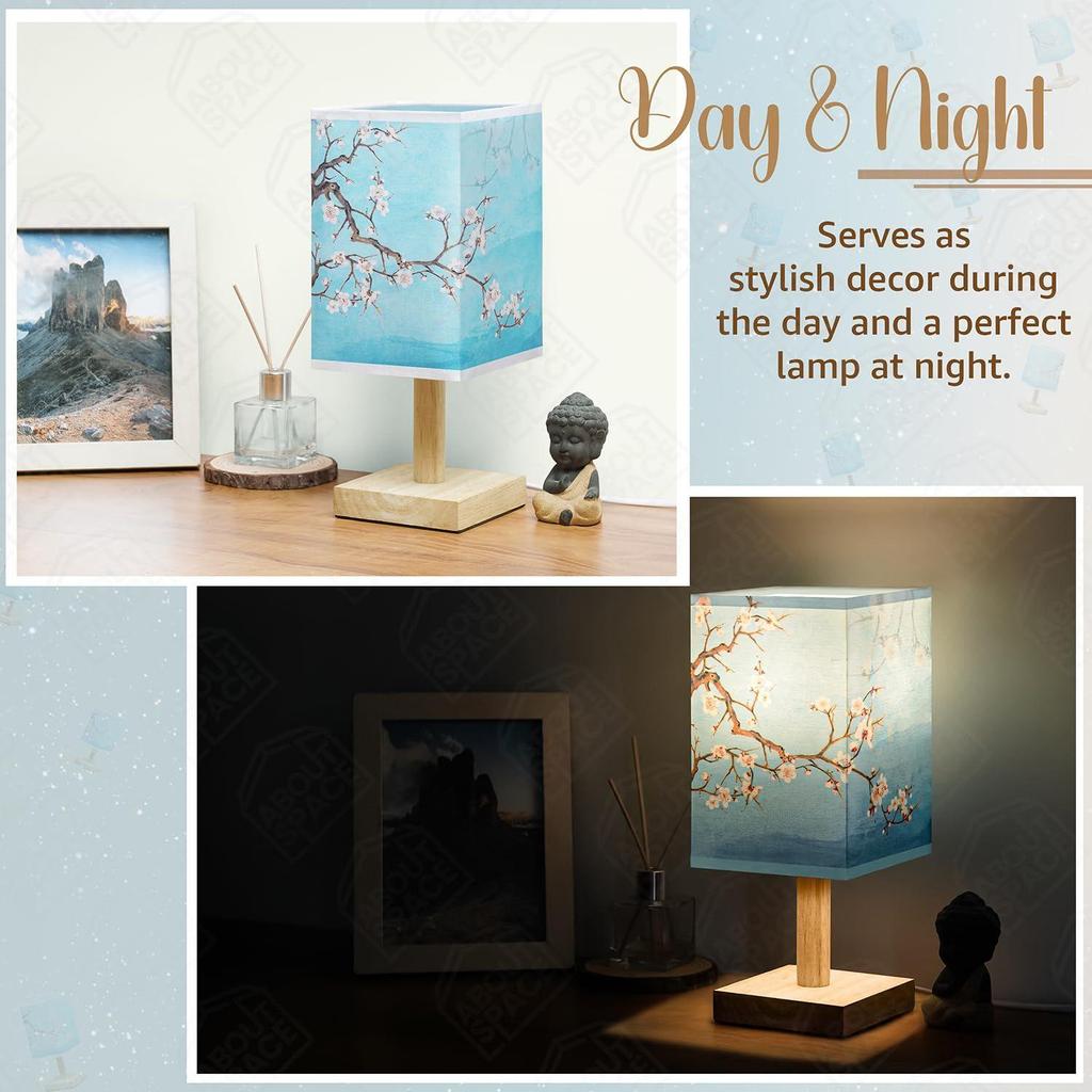 Night Lamp - Magnolia Themed Bedside Reading Lamp with Wooden Base for Night, Bed Room, Living Room, Home & Decor