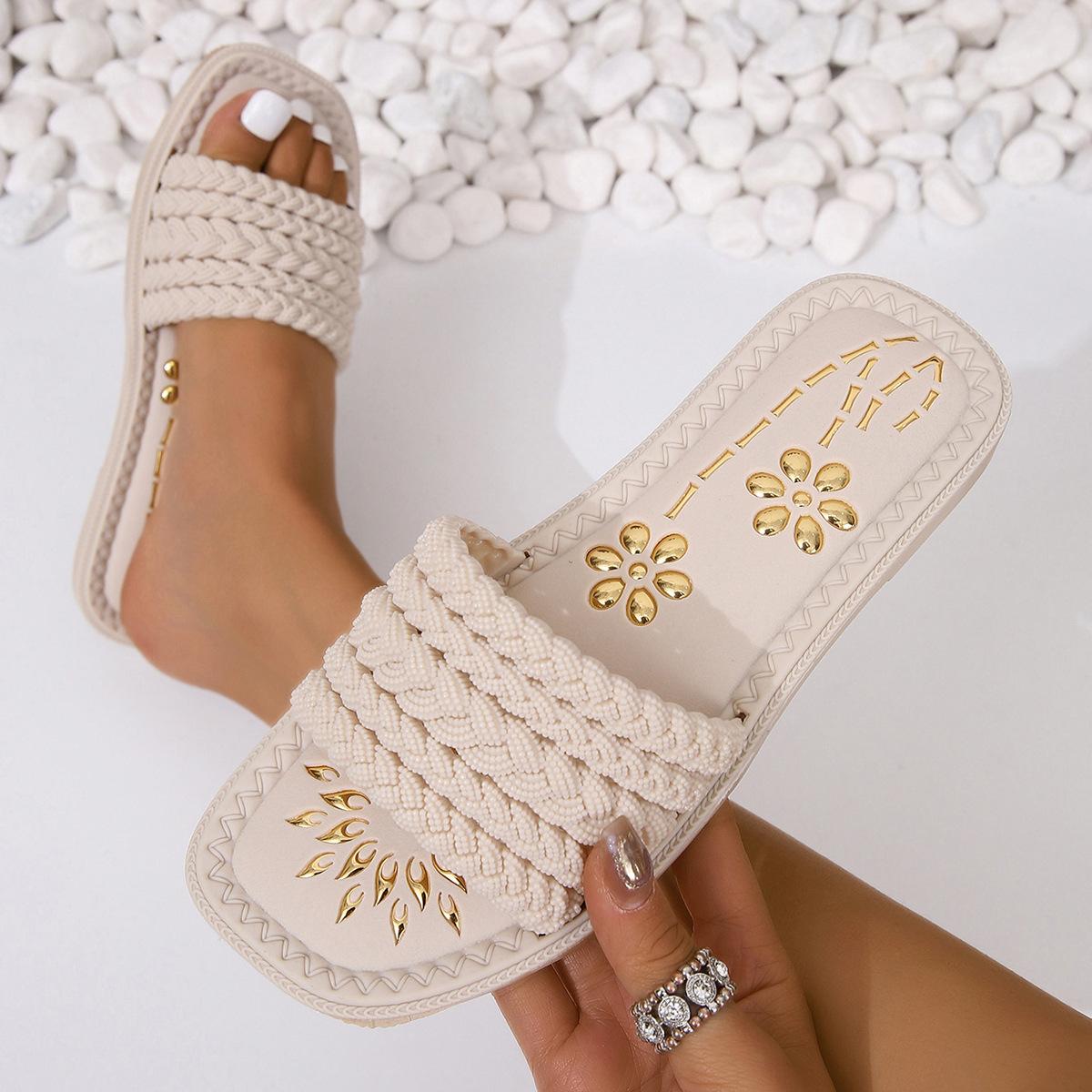 

Fashion New Summer Fashion Fried Dough Twists Texture Low Heel Sandals Comfortable Outdoor Beach Shoes Women s Slippers 41