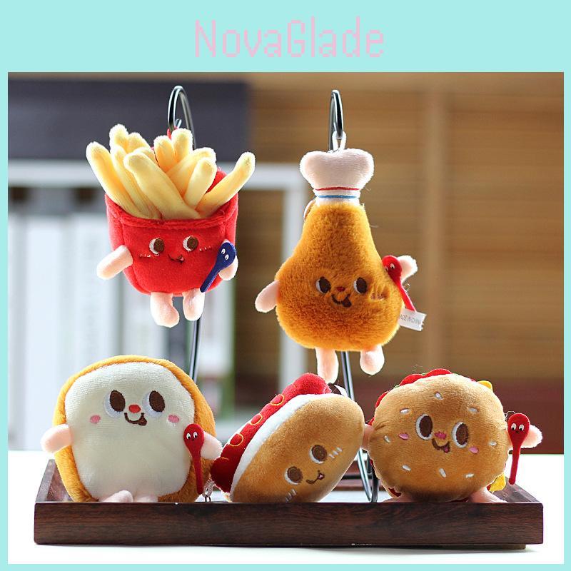 Adorable Plush Hamburger Hot Dog Chicken Leg French Fries Keychain For Backpacks Creative Gift