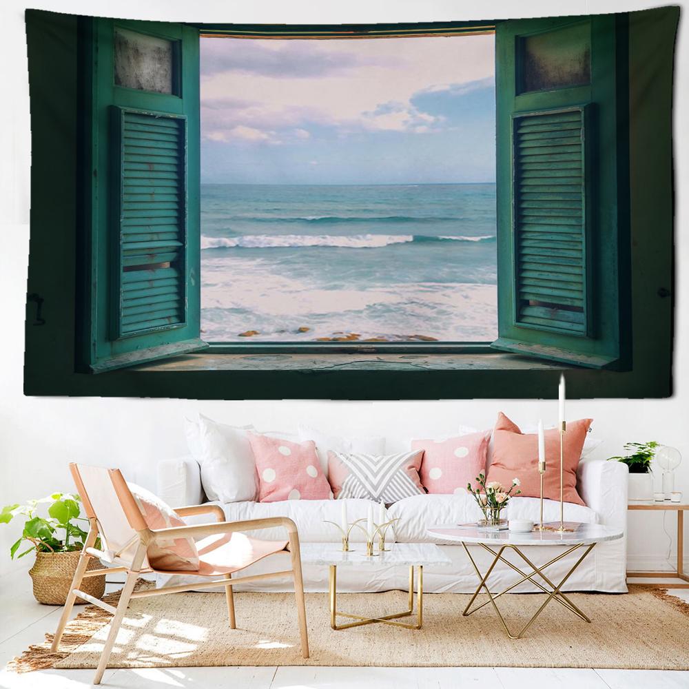 Window Waves Scenery Tapestry Wall Hanging Art Natural Hippy Tapiz Retro Simple Aesthetics Room Home Decor