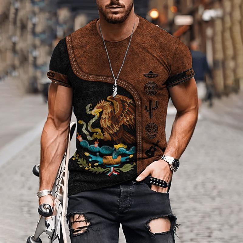 Short Sleeved Men's 3D T-shirt with Letter Print Round Neck Casual Sports T-shirt