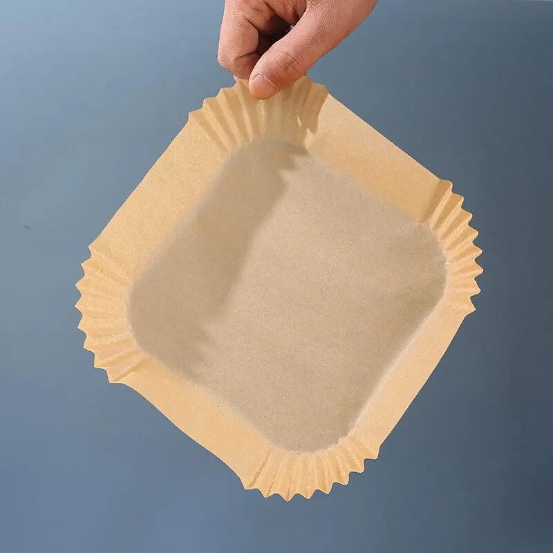 50/100 Stück Backmatte Heißluftfritteuse Einweg-Backpapier Holzzellstoff Dampfgarer Käsekuchen Heißluftfritteuse Schale Airfryer Backpapier Werkzeug
