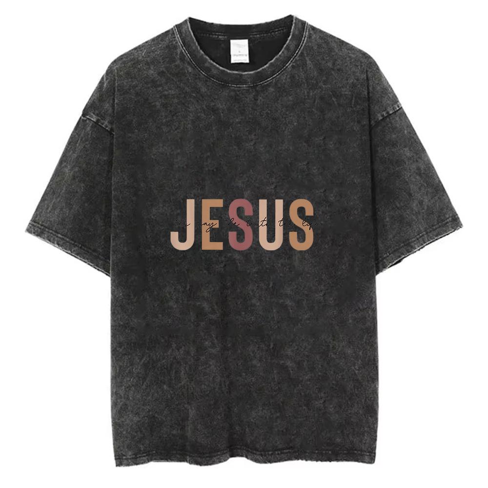 Jesus Christian T Shirt Minimalist Faith Graphic Tee Vintage Washed Aesthetic Typography Shirt Unisex Religious Gift Top S