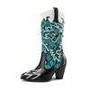 Fashion Cowboy Western Boots Women's Embroidery Mid Calf Boots Patchwork Snakeskin Mixed Colours Heels Shoes