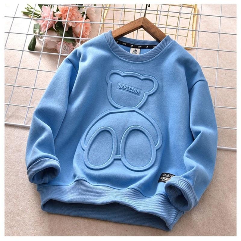 Kids Bear Embossed Sweatshirt Casual Crewneck Pullover