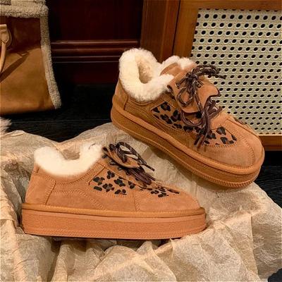 Zapatos planos de piel de leopardo para mujer, zapatos de plataforma de ante, zapatos cálidos de algodón afelpado, zapatillas casuales de nieve, tendencia invierno 2025, botas deportivas para mujer