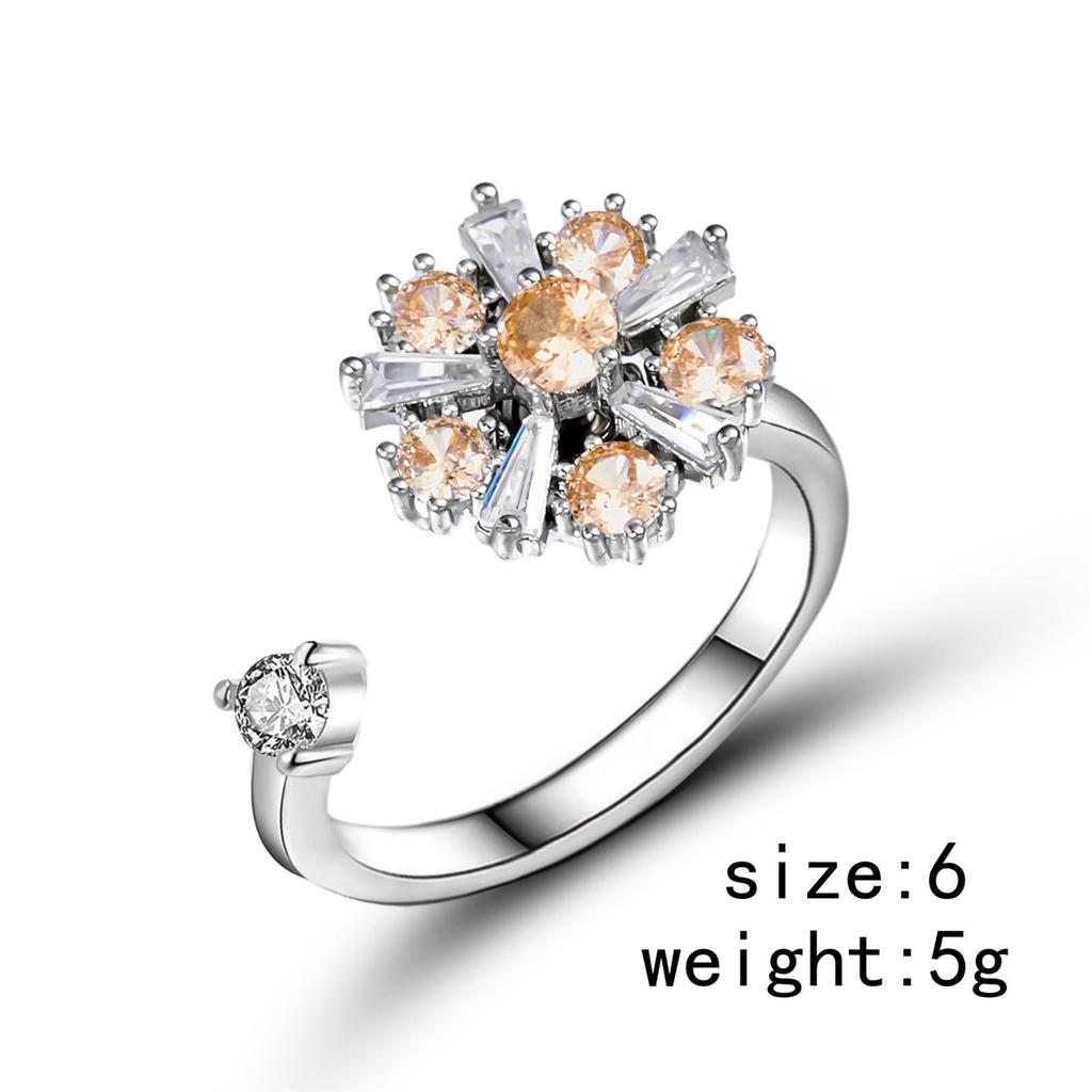 Fidget Anti Stress Anxiety Rotatable Rings For Women Fashion Shiny Zircon Flower Snowflake Spinner Finger Ring Aesthetic Jewelry