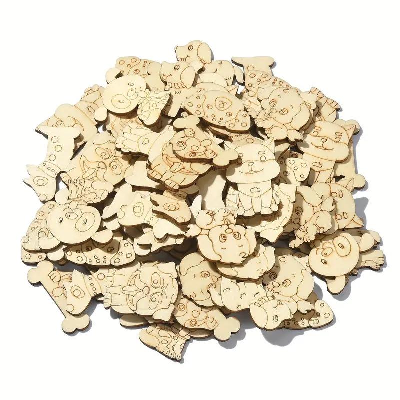 50PCS Natural Wood Chip Mix Animal Wood Slices For Home Decoration Children Drawing  DIY Handmade Creative Crafts Wooden Chips